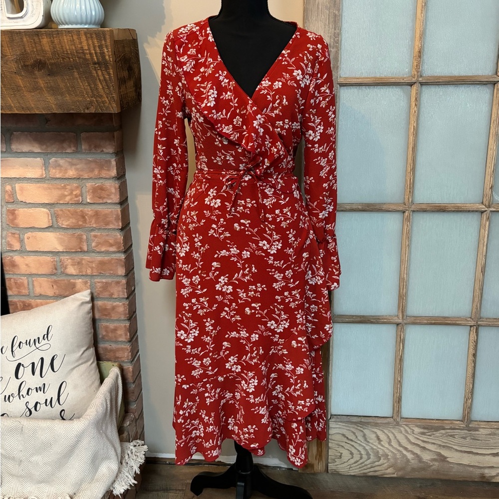 Burnt red wrap dress